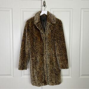 Kristen Blake Leopard Faux Fur Coat Glam Statement Mid-Length Size S